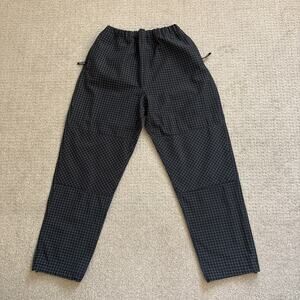 Stussy Shell Pants Men Sz Small Black Check Grid Cinch Waist & Hem Zip Pockets
